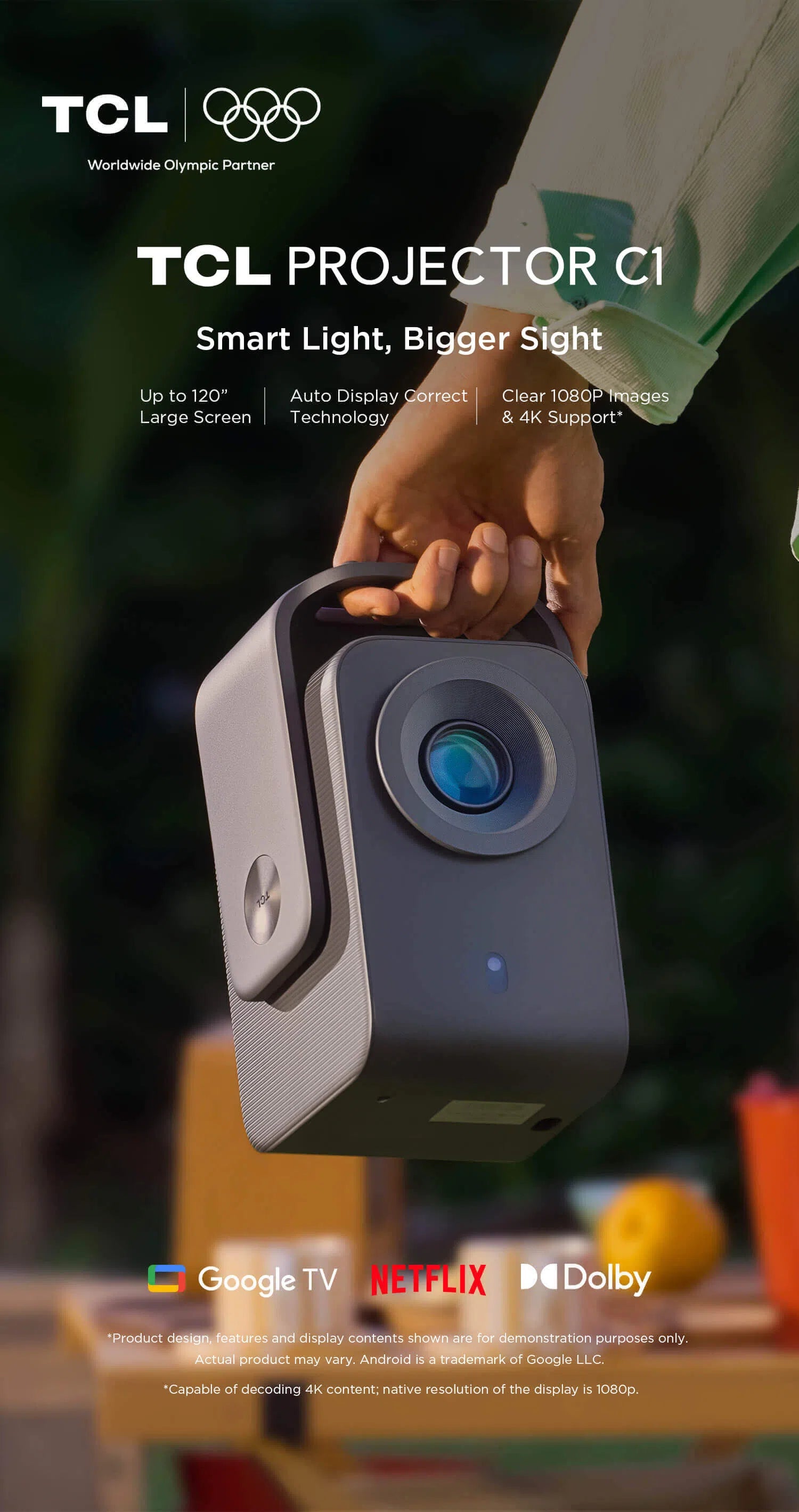 TCL PROJECTOR C1プロジェクター ポータブル Google TV フルHD対応 4K