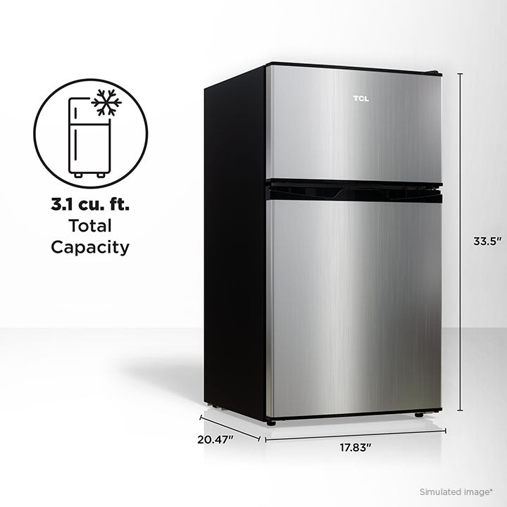 TCL 3.1 Cu.Ft Two Door Mini Refrigerator Silver - TRM31D4AV | TCL