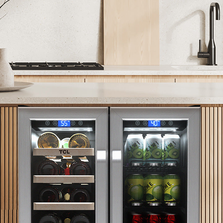 TCL 23.4-in W 20-Bottle Capacity Stainless Steel Dual Zone Cooling
