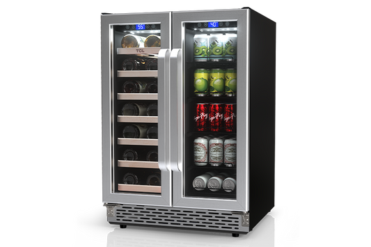 TCL 23.4-in W 20-Bottle Capacity Stainless Steel Dual Zone Cooling Built-In/Freestanding Wine Cooler