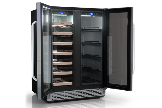 TCL 23.4-in W 20-Bottle Capacity Stainless Steel Dual Zone Cooling Built-In/Freestanding Wine Cooler