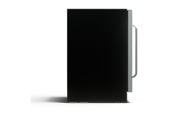 TCL TRV161BAS 161-can beverage cooler left view showing the closed black cabinet with silver-grey side trim and black support feet