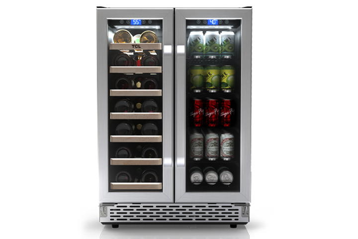 TCL 23.4-in W 20-Bottle Capacity Stainless Steel Dual Zone Cooling Built-In/Freestanding Wine Cooler
